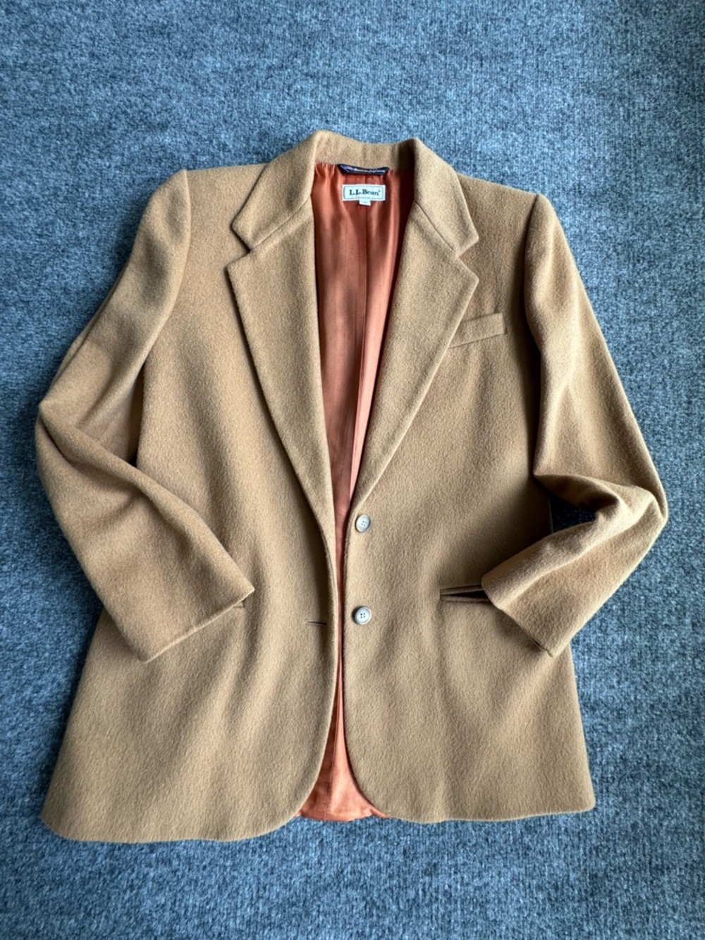 LL Bean Wool Cashmere Blend Tan Blazer Womens SIze 6 VINTAGE